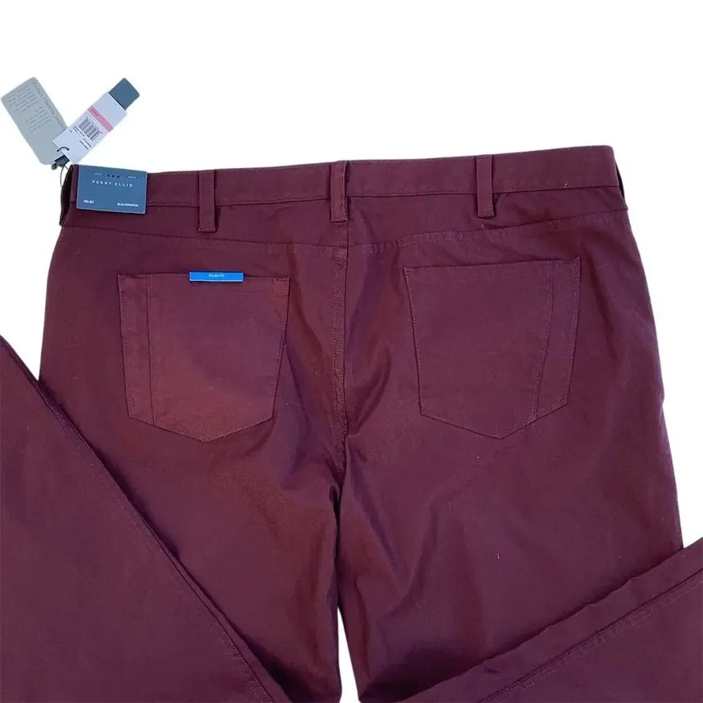 Perry Ellis Men's Slim Stretch Dress Pants Red Size 40x32‎